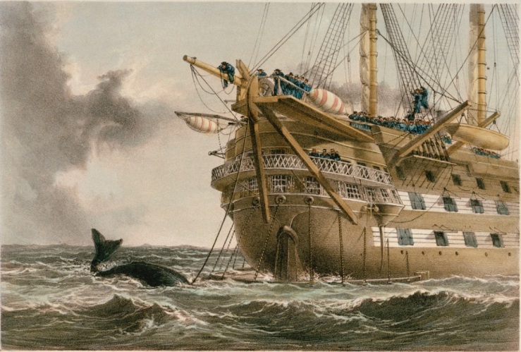 HMS Agamemnon laying the first Atlantic cable in 1858 (National Maritime Museum)